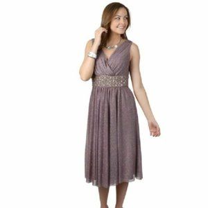 Jessica Howard Missy Sleeveless Beaded Glitter Dress, Taupe, 20W